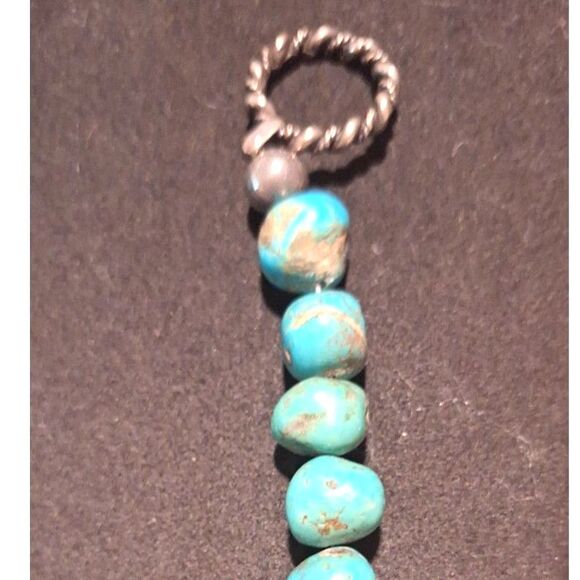 Blue Turquoise Stone Navajo Pearls Sterling Silver Necklace Toggle Clasp - Picture 4 of 7